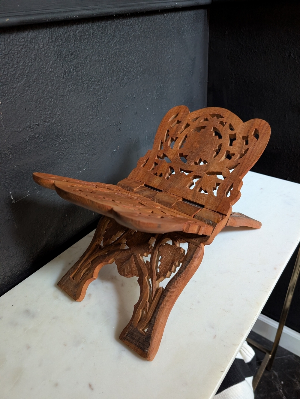 Vintage Antique Large Hand Carved Wooden Book Holder Folding Display Stand 13"